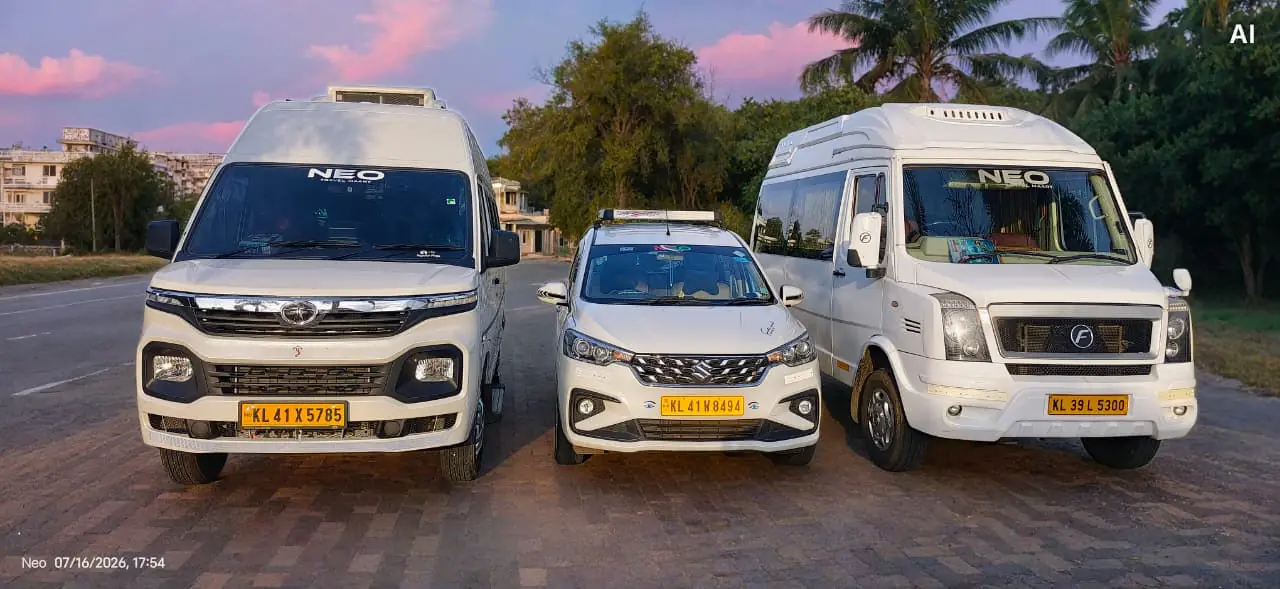 Shri Cabs Kochi taxi fleet with Force Urbania, Ertiga cab and premium tempo traveller